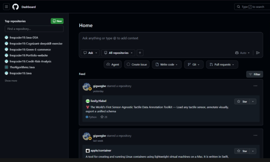 GitHub profile page for beginner programmer students to showcase coding projects