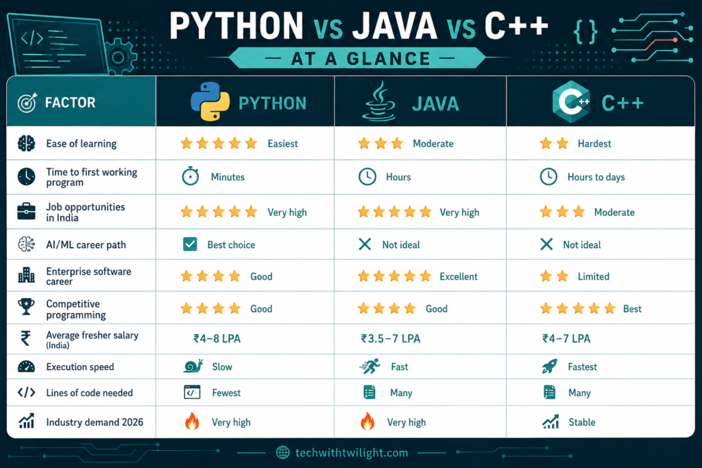 honest comparison between python, java and c++